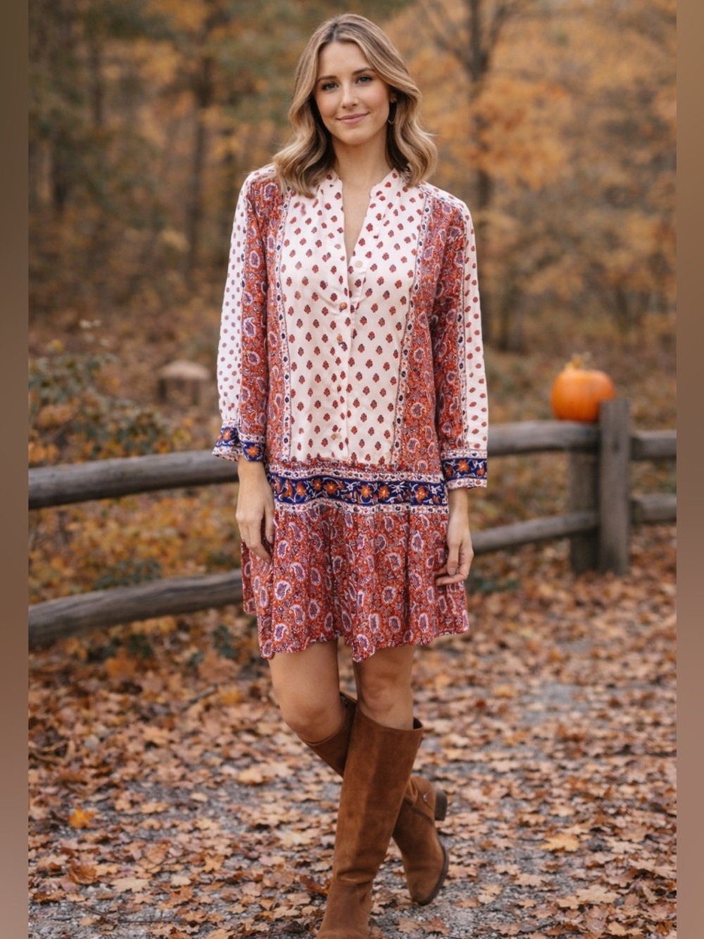 Veronica Beard Boho Paisley Print Dress Small Red Blue Tiered Cotton Mini Tunic